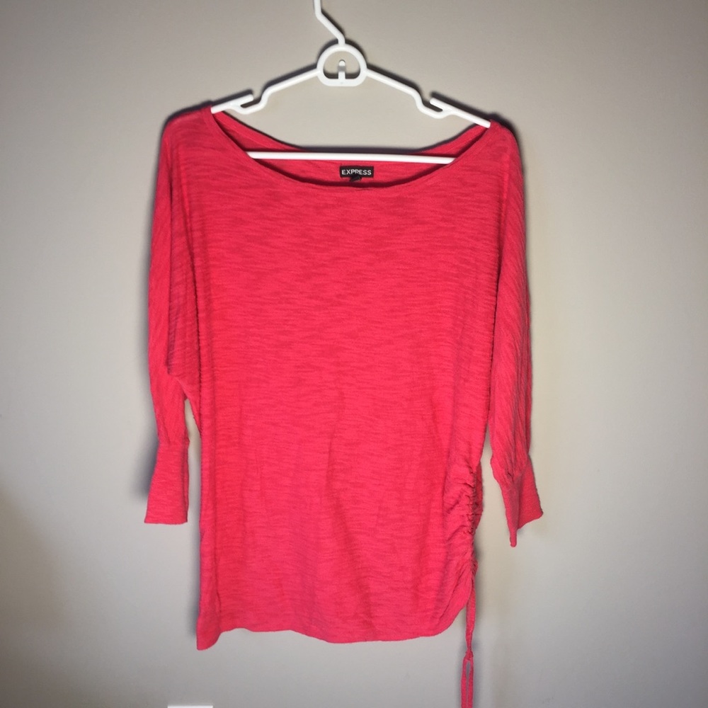 Express Pink 3/4 Sleeve Cinch Detail Knit Top